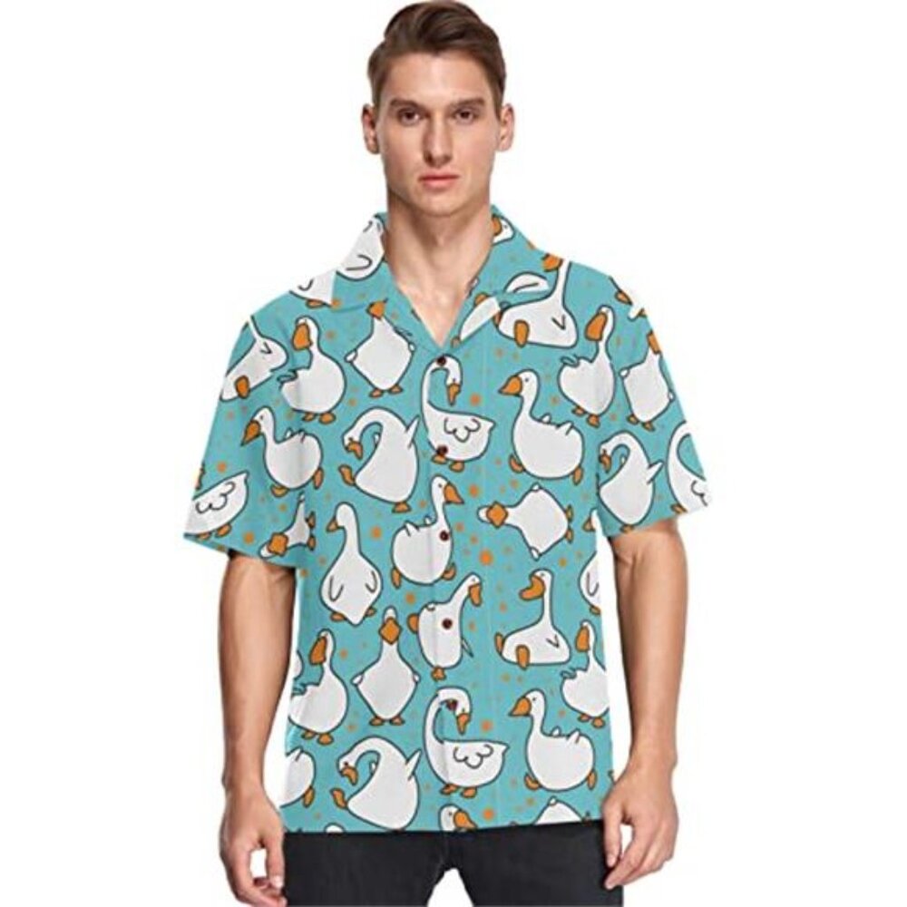 SILLY GOOSE! FUN Funny Men's Hilarious Geese Novelty Print Button Down Shirt